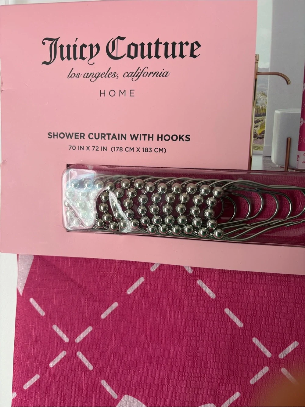 Juicy Couture Pink Bow Diamond-Quilt Shower Curtain with Hooks